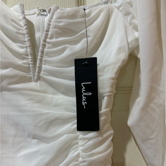 Lulus Flirty Force White Mesh Ruched Balloon Sleeve Mini Dress - Picture 6 of 11